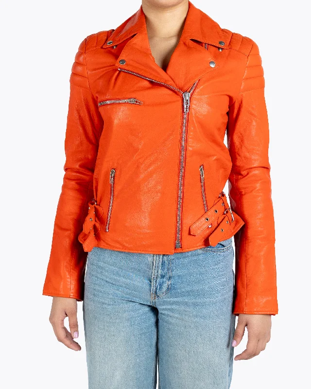 Alexander Mcqueen Cropped Orange Biker Jacket