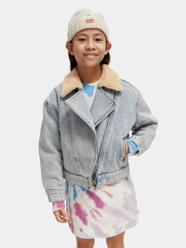 Kids - Teddy lined denim biker jacket