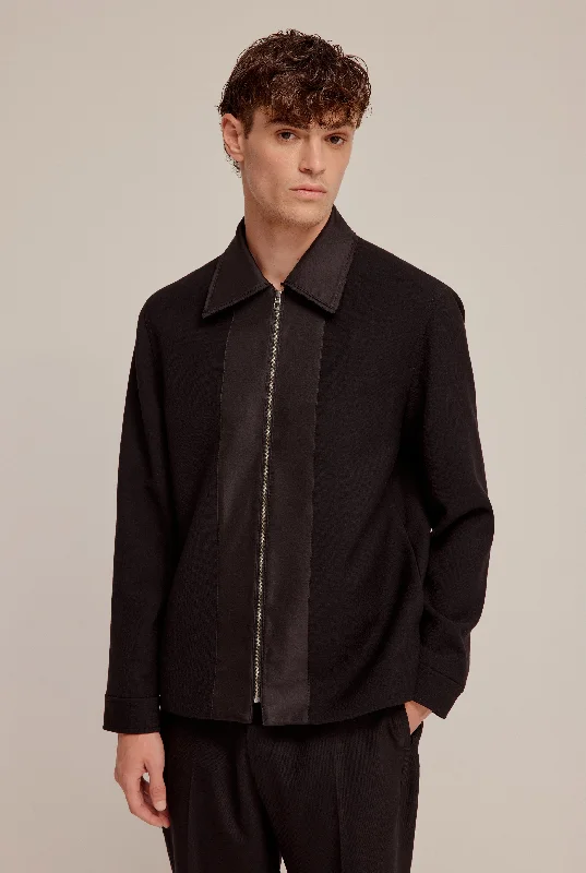 Silk Collar Wool Jacket - Black