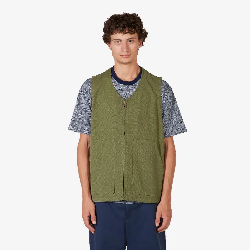 Work Zip Vest Hard Twisted Oxford Olive